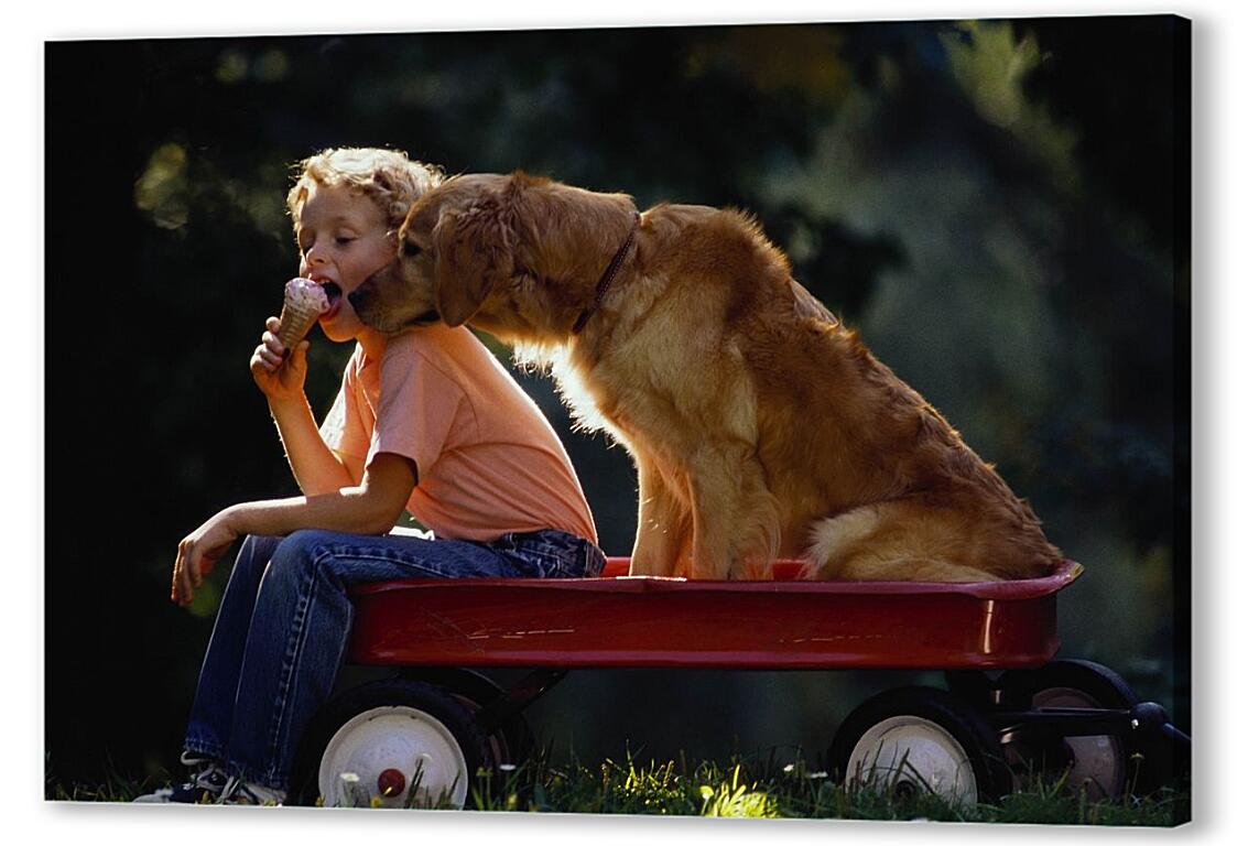 Постер (плакат) Мальчик с собакой артикул 3429