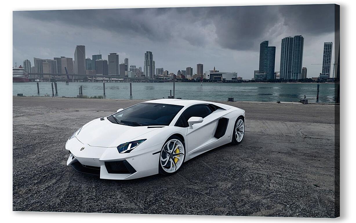 Постер (плакат) Белый Lamborghini Aventador артикул 3522