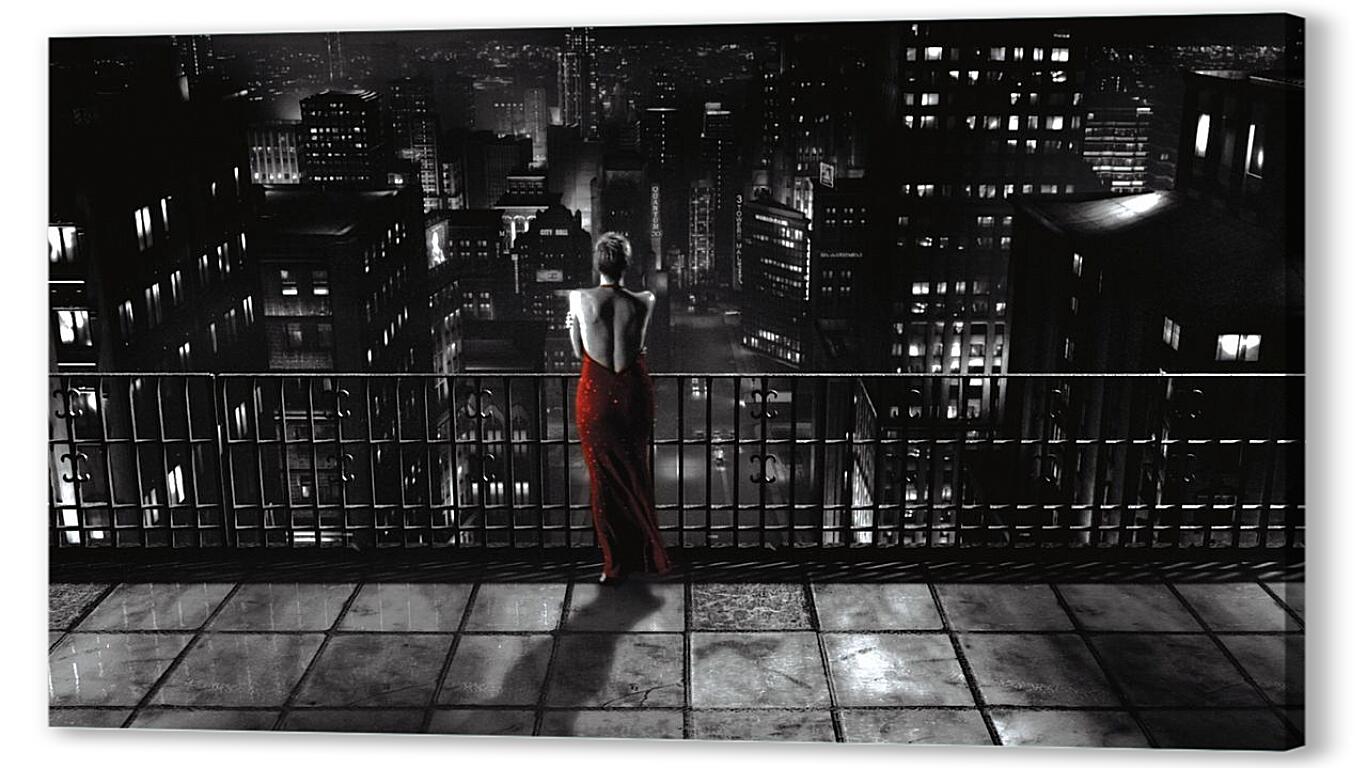 Постер (плакат) Девушка в красном платье. Черно-белое фото артикул 4093