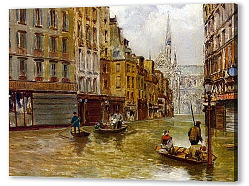 Постер (плакат) Улица в Париже во время наводнения 1910 года  Street in Paris during Flood of 1910 артикул 68616