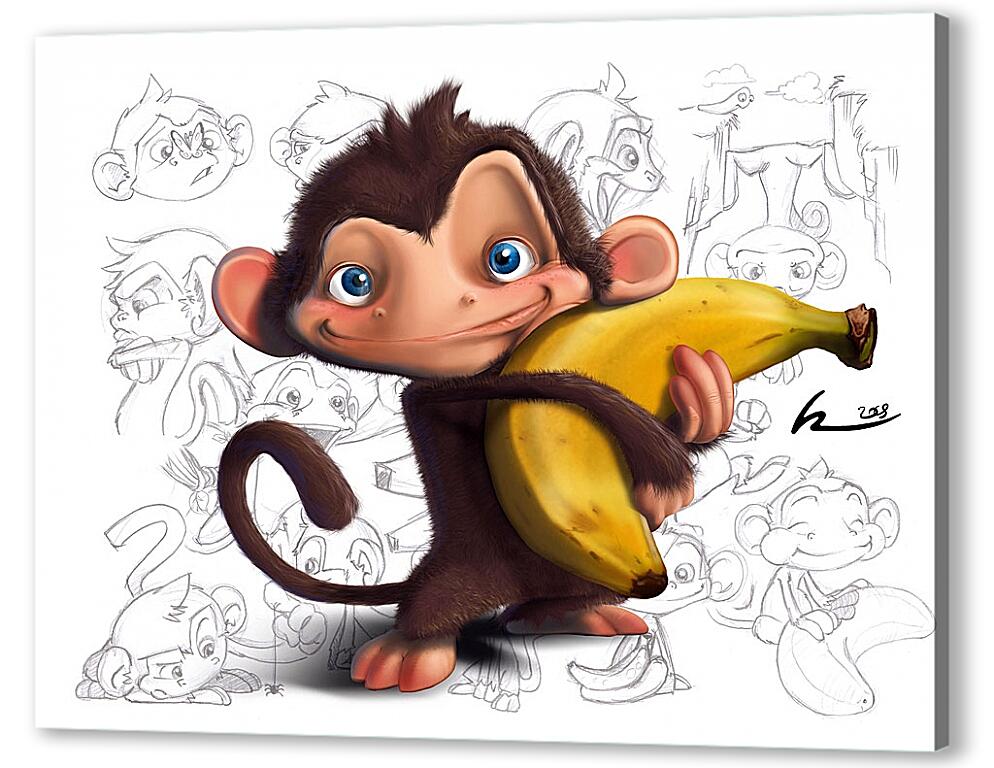 Постер (плакат) Обезьянка с бананом артикул 7364