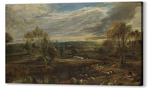 Постер (плакат) A Landscape with a Shepherd and his Flock артикул 74695