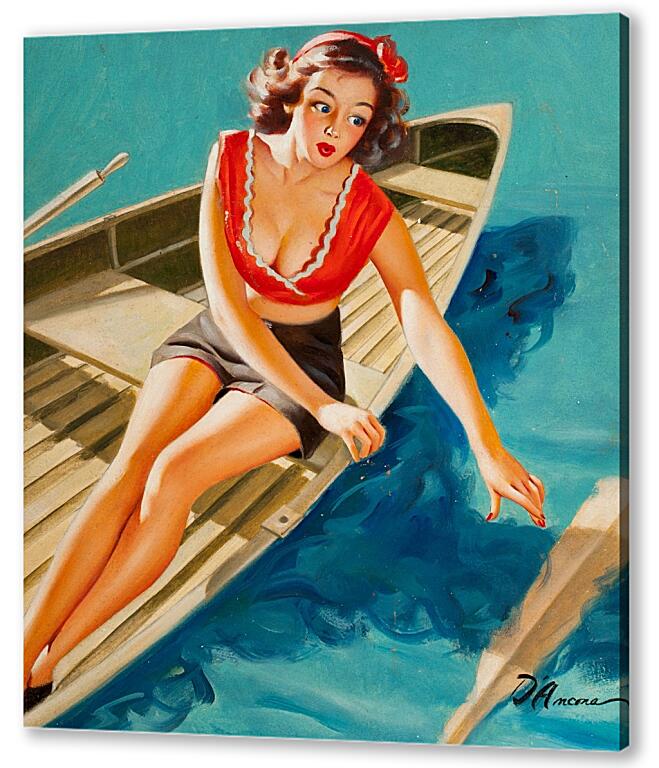 Постер (плакат) Девушка в лодке (стиль пин ап) артикул 7590