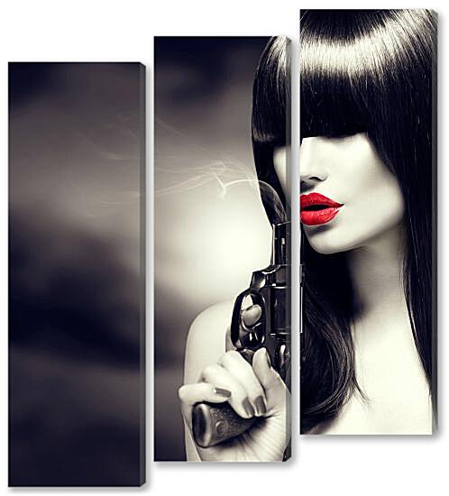 Модульная картина - Девушка с револьвером