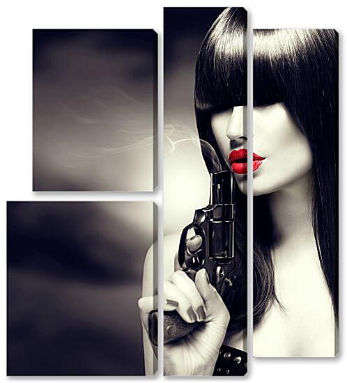 Модульная картина - Девушка с револьвером