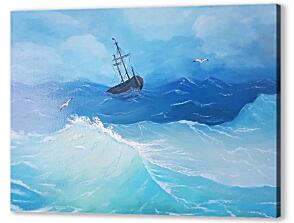 Картина маслом - Лодка в бушующем море