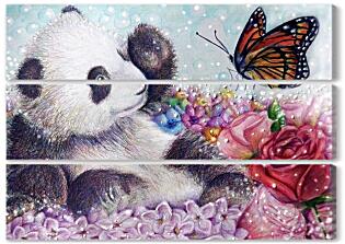 Модульная картина - Панда и бабочка