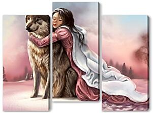 Модульная картина - Девочка и волк