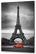 Постер (плакат) - Красная машина на фоне Эйфелевой башни
