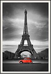 Картина - Красная машина на фоне Эйфелевой башни