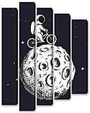 Модульная картина - Космонавт на велосипеде по Луне