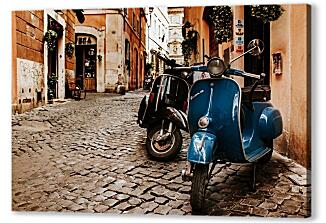 Постер (плакат) - Vespa на старой улице. Рим, Италия