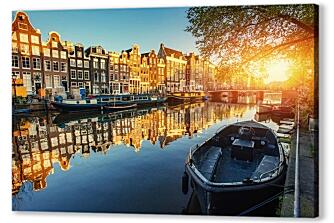 Постер (плакат) - Амстердамский канал на закате