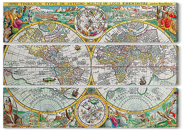 Модульная картина - Старая карта мира в цвете
