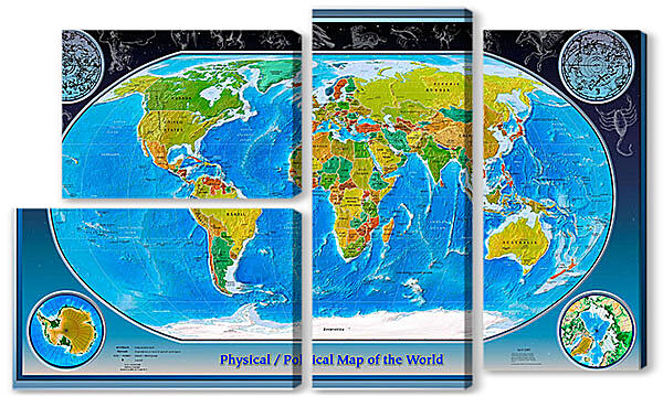Модульная картина - Цветная карта мира
