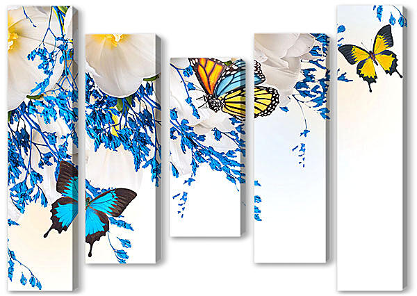 Модульная картина - Бабочки разных цветов
