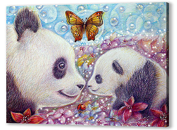 Постер (плакат) - Панды и бабочка