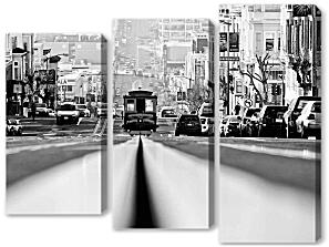 Модульная картина - Трамвай в черно-белом цвете