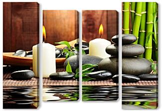 Модульная картина - Бамбук, камни, чвечи, вода