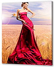 Постер (плакат) - Розовое платье в поле
