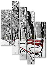 Модульная картина - Скамейки в снегу
