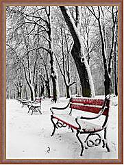 Картина - Скамейки в снегу
