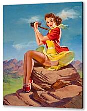Постер (плакат) - Девушка с биноклем. Пин-ап