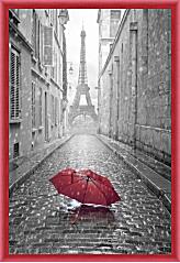 Картина - Красный зонт на фоне Эйфелевой башни