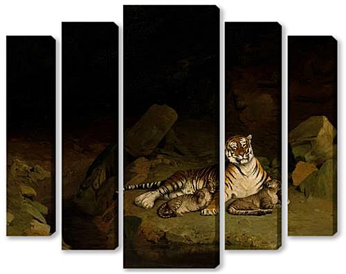 Модульная картина - Tiger and Cubs

