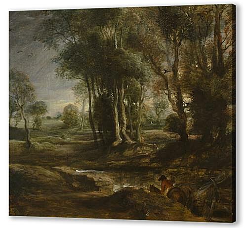 Evening Landscape with Timber Wagon	
