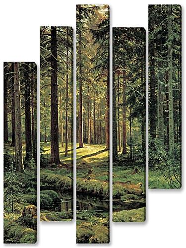 Модульная картина - Хвойный лес. Солнечный день	
