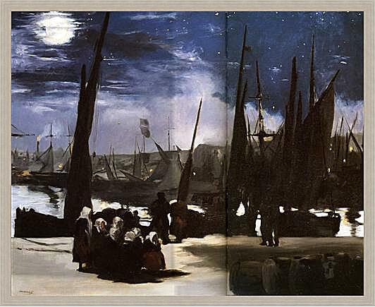 Картина - Clair de Lune sur le port de Boulogne,Moonlight on the wearing of Boulogne, Huile sur toile

