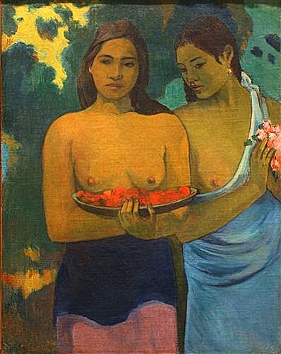 Картина - Les Seins aux Fleurs Rouges, ou Deux Tahitiannnes (aux fleurs de mango)	
