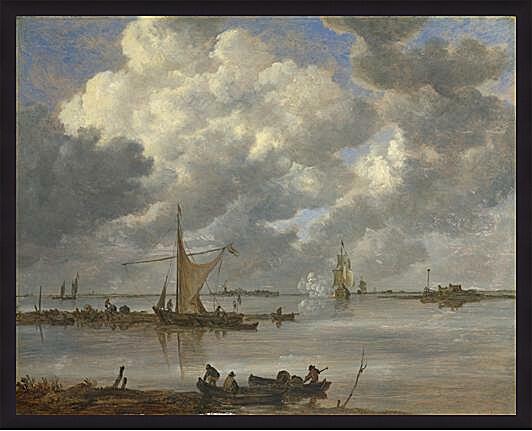 Картина - An Estuary with Fishing Boats and Two Frigates
