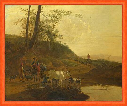 Картина - Men with an Ox and Cattle by a Pool
