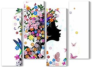 Модульная картина - Девушка и бабочки