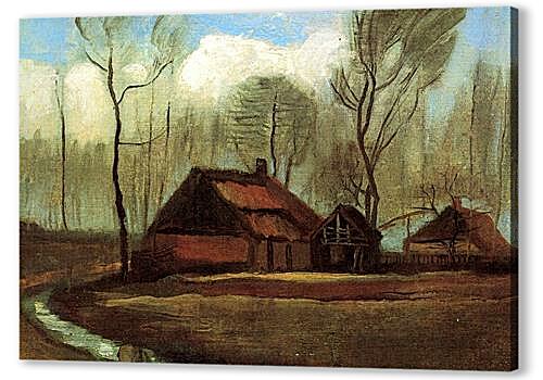 Картина маслом - Farmhouses Among Trees
