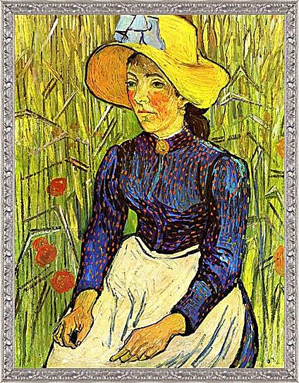 Картина - Young Peasant Woman with Straw Hat Sitting in the Wheat
