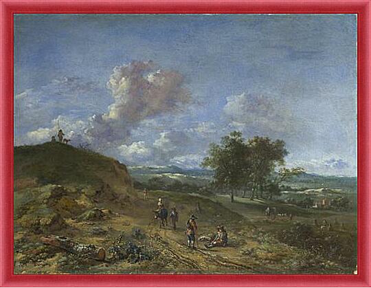 Картина - A Landscape with a High Dune and Peasants on a Road
