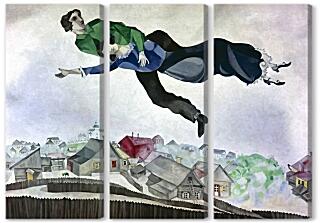 Модульная картина - Марк Шагал. Летящий над городом